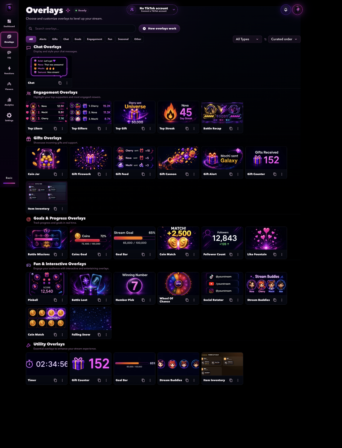 TikCodex gallery of browser-source overlays for TikTok LIVE