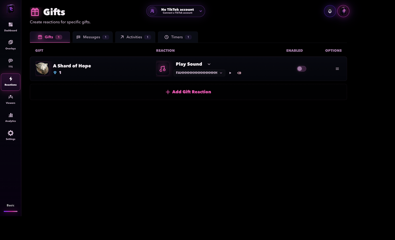 TikCodex reaction rules for gifts and live-stream activity